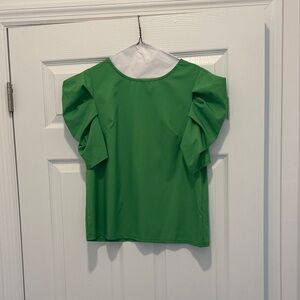 Green Ruffle Sleeve Blouse